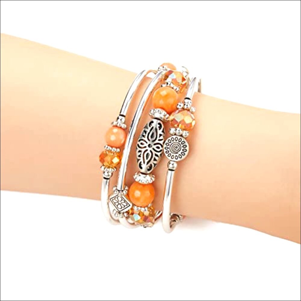 Silver Stackable Beaded Wrap Bracelet Layered Fas… - image 2
